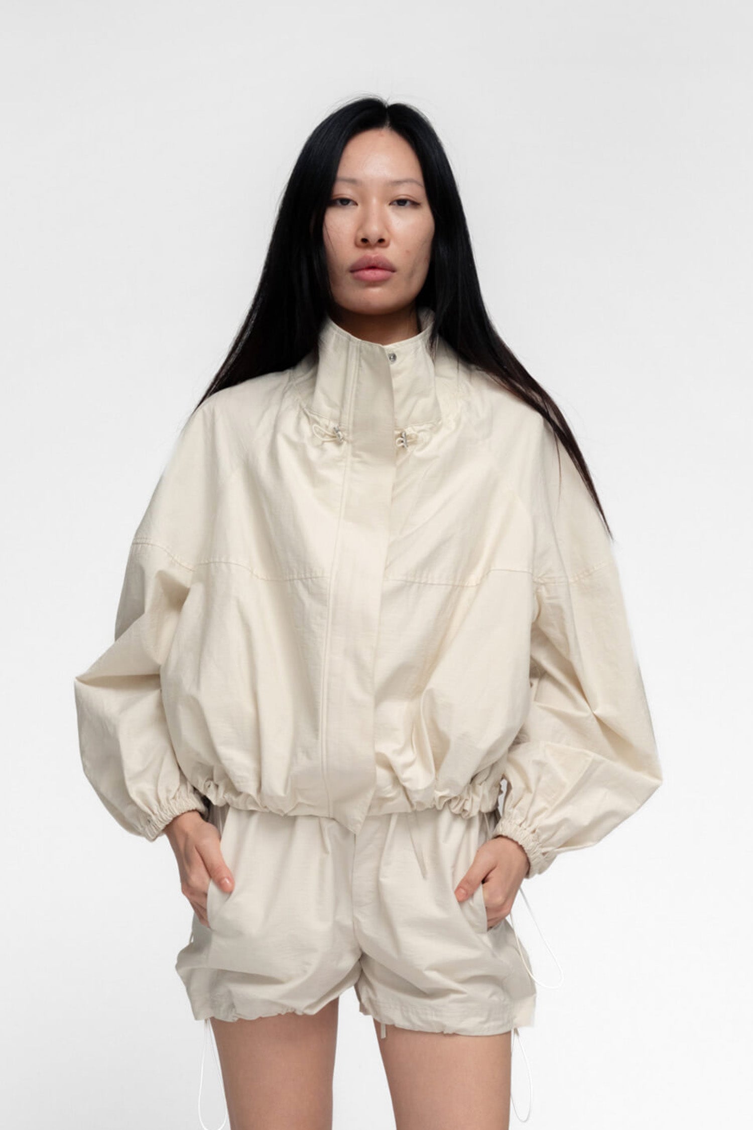 Funnel Neck Utility Jacket in Ivory