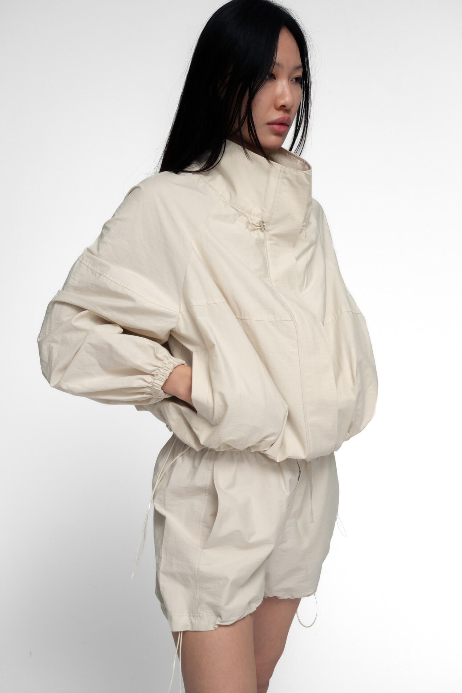 Funnel Neck Utility Jacket in Ivory