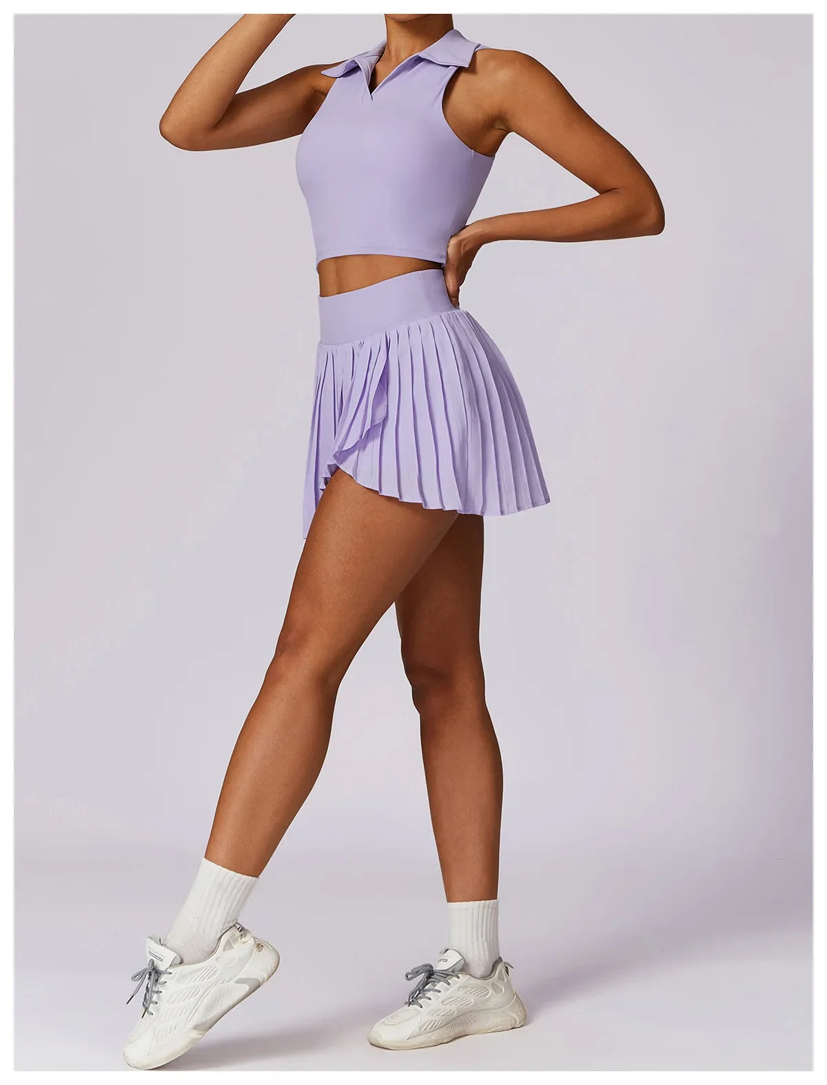 Turn Down Collar Sleeveless Set