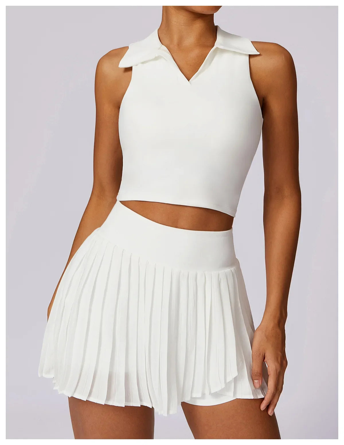 Turn Down Collar Sleeveless Set