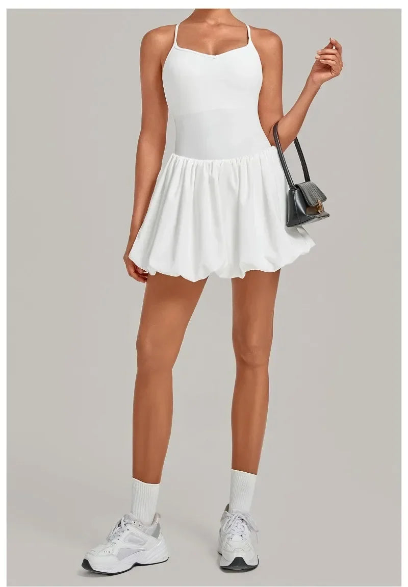 Cross Back Fluffy Skirt Dress
