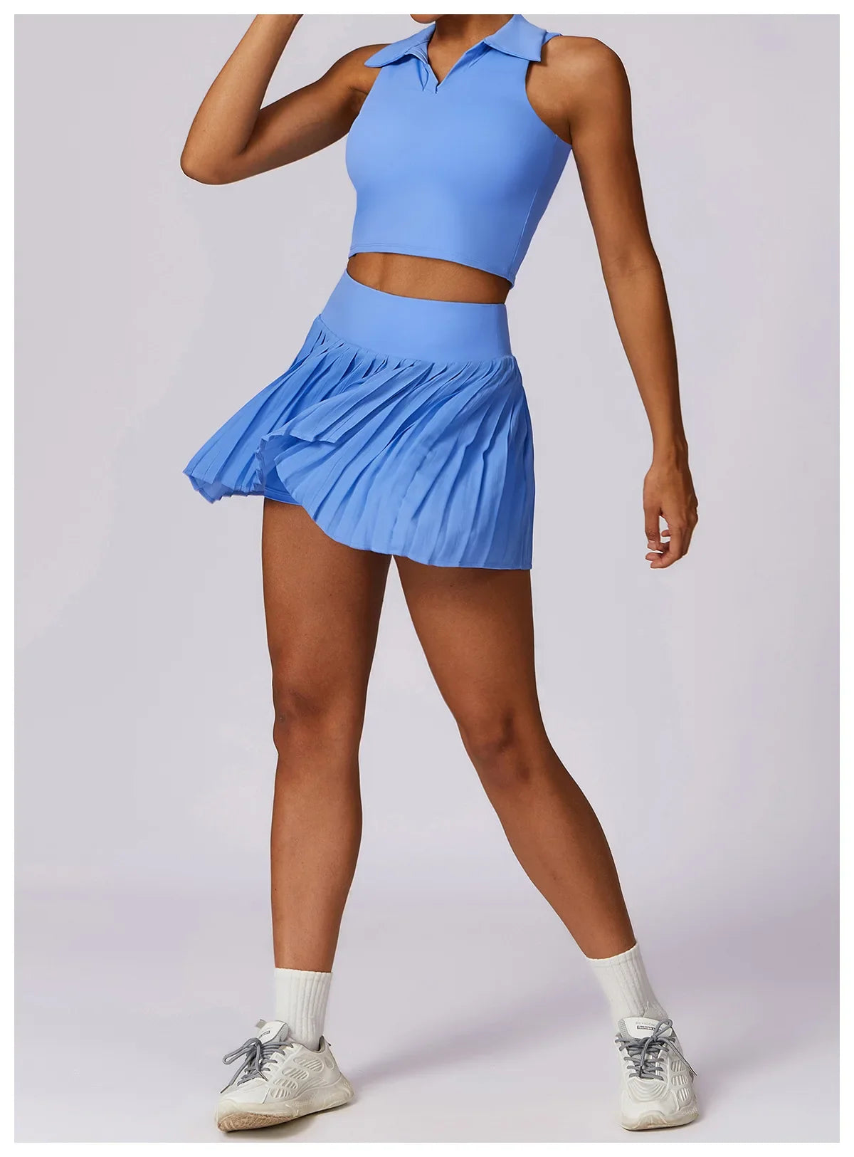 Turn Down Collar Sleeveless Set