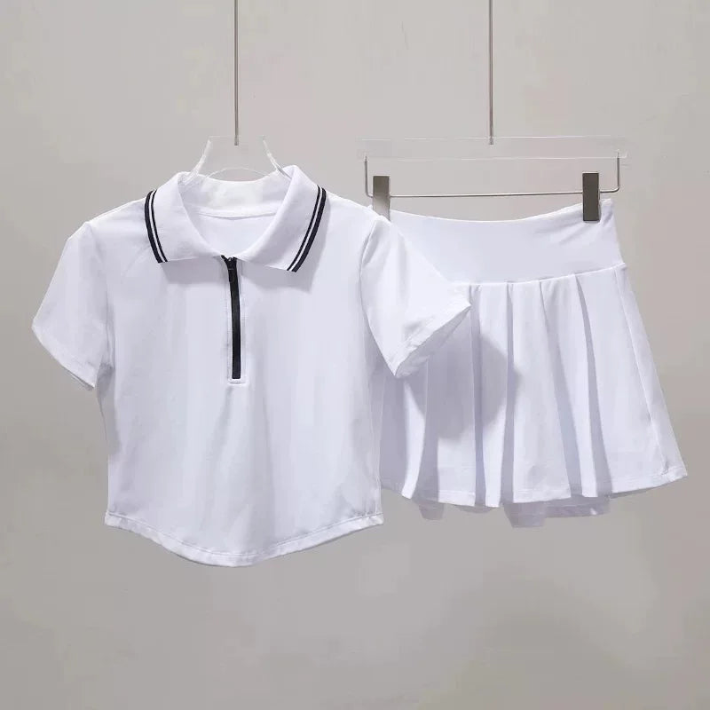 Short Sleeve Polo + Pleated Skirt Set