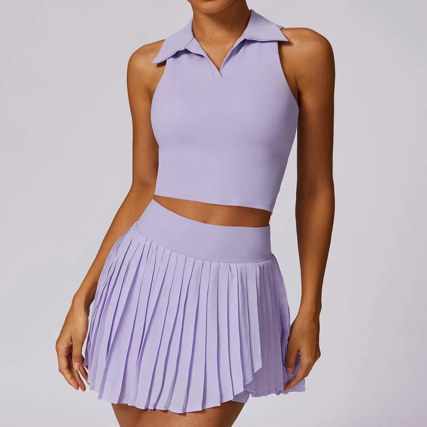 Turn Down Collar Sleeveless Set