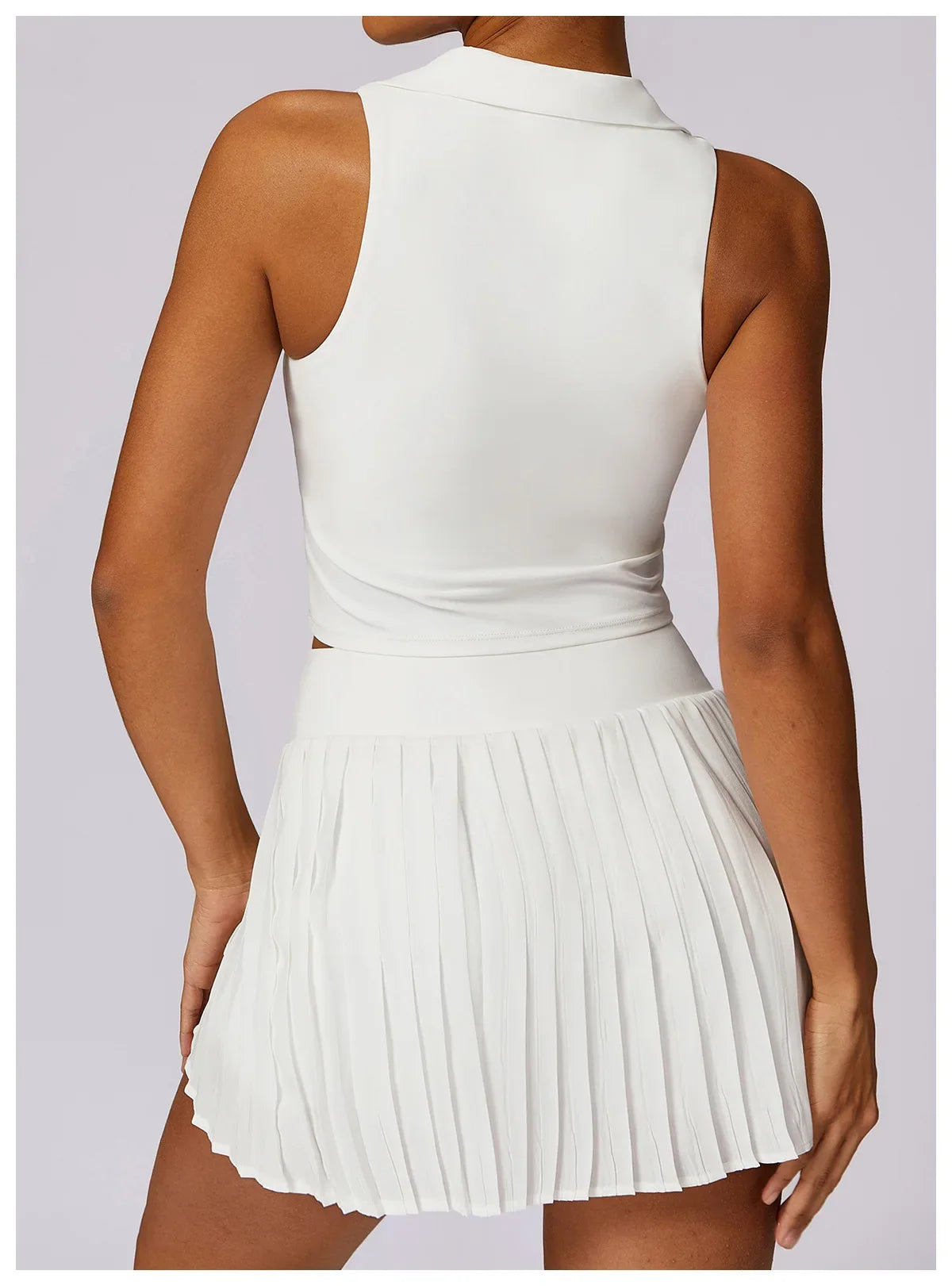Turn Down Collar Sleeveless Set