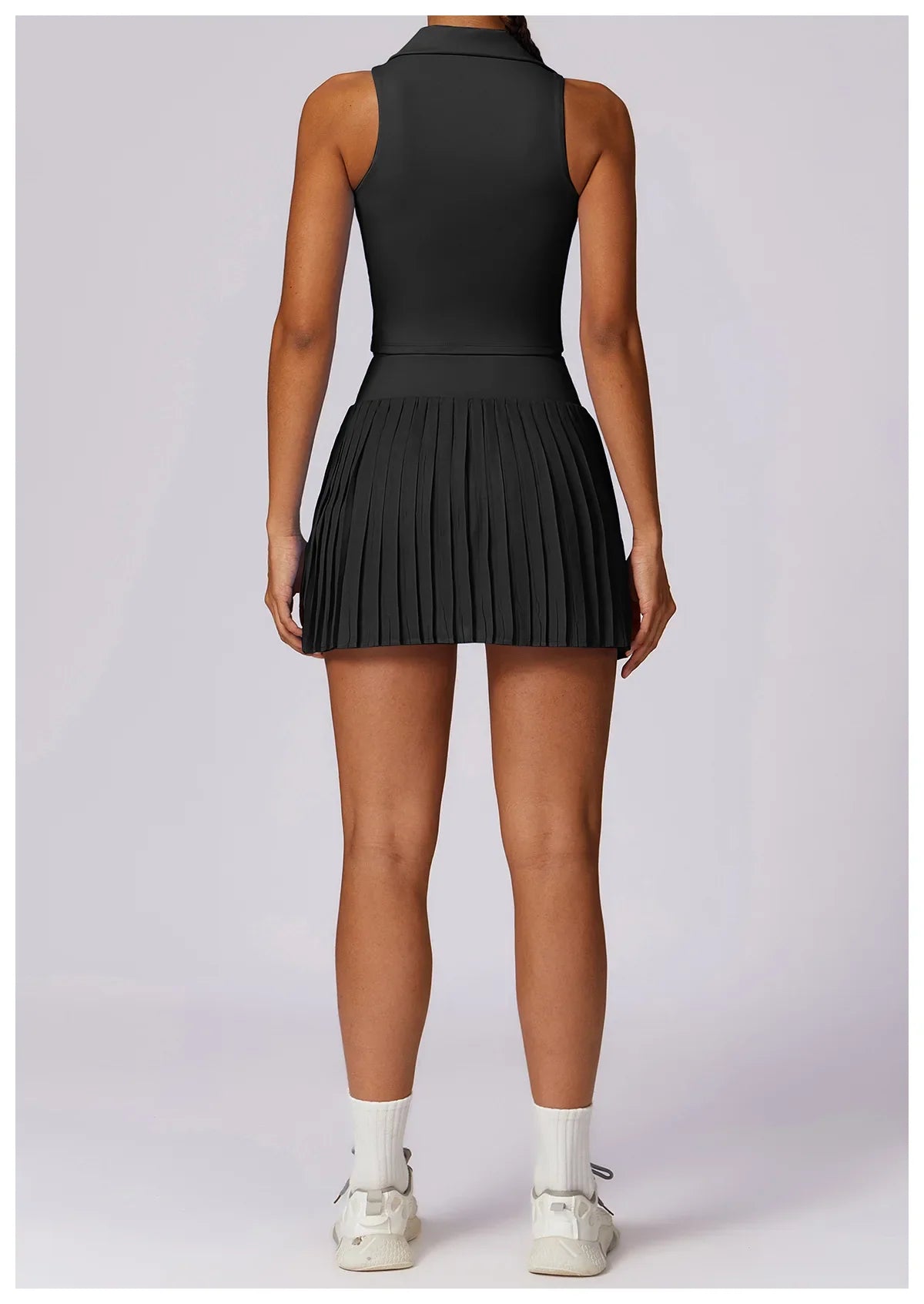 Turn Down Collar Sleeveless Set