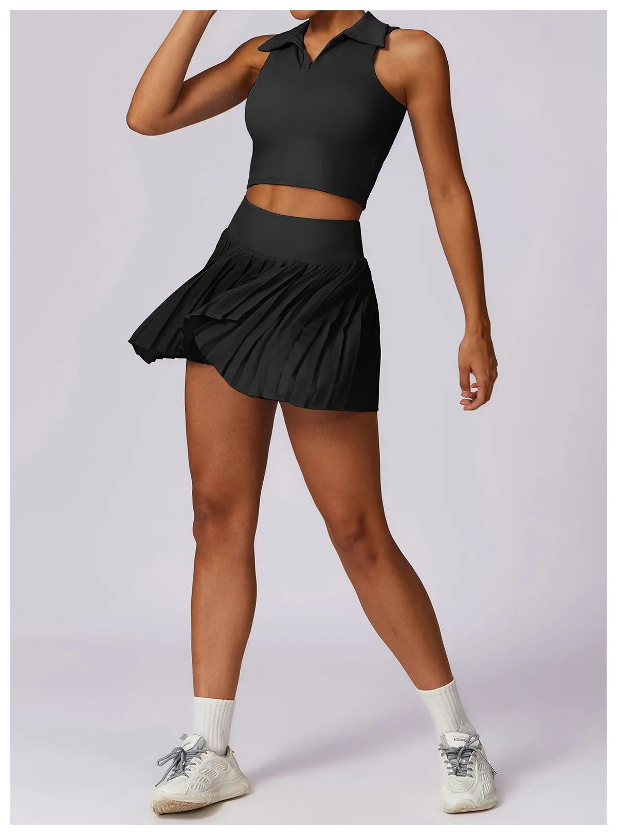 Turn Down Collar Sleeveless Set