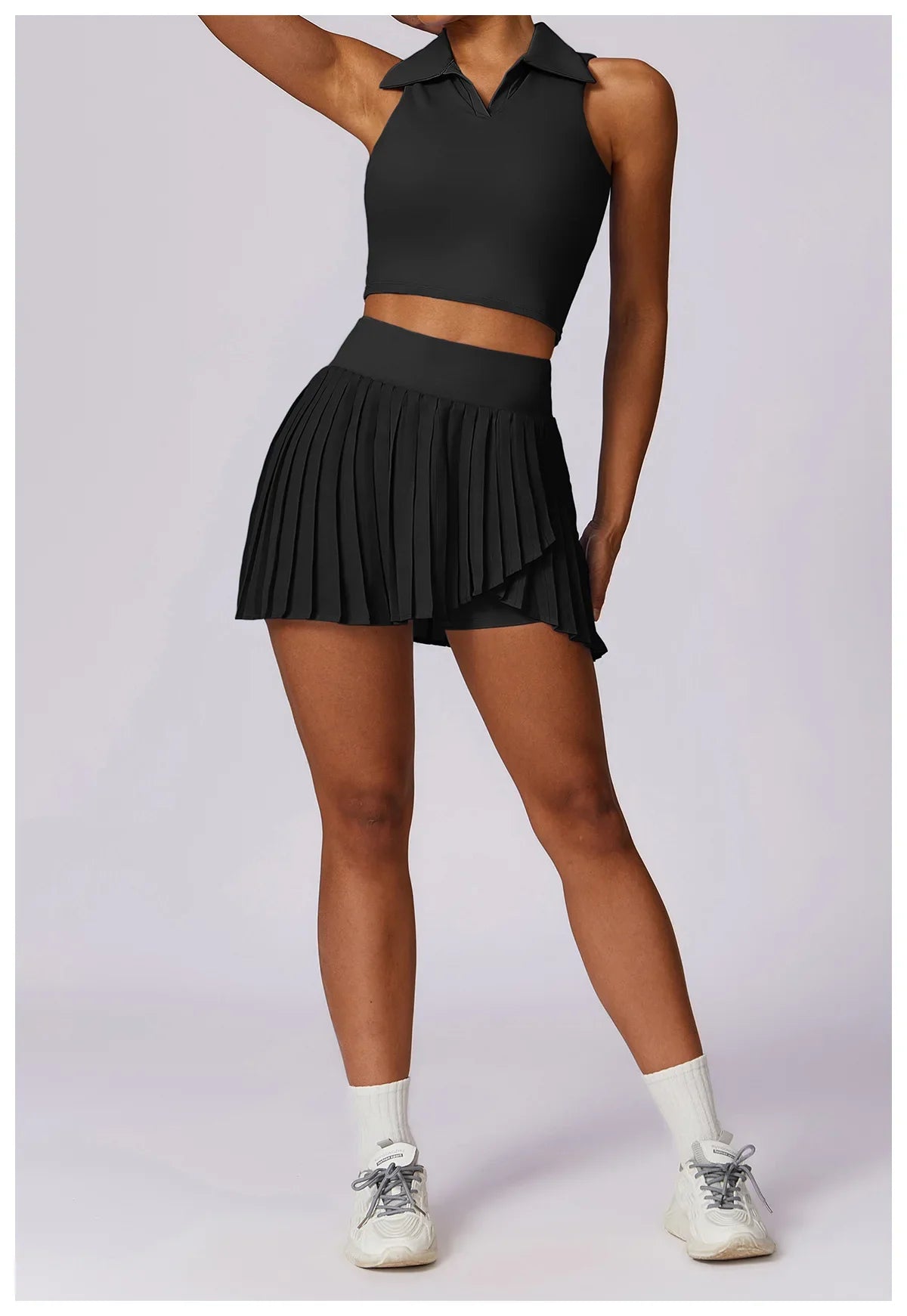 Turn Down Collar Sleeveless Set