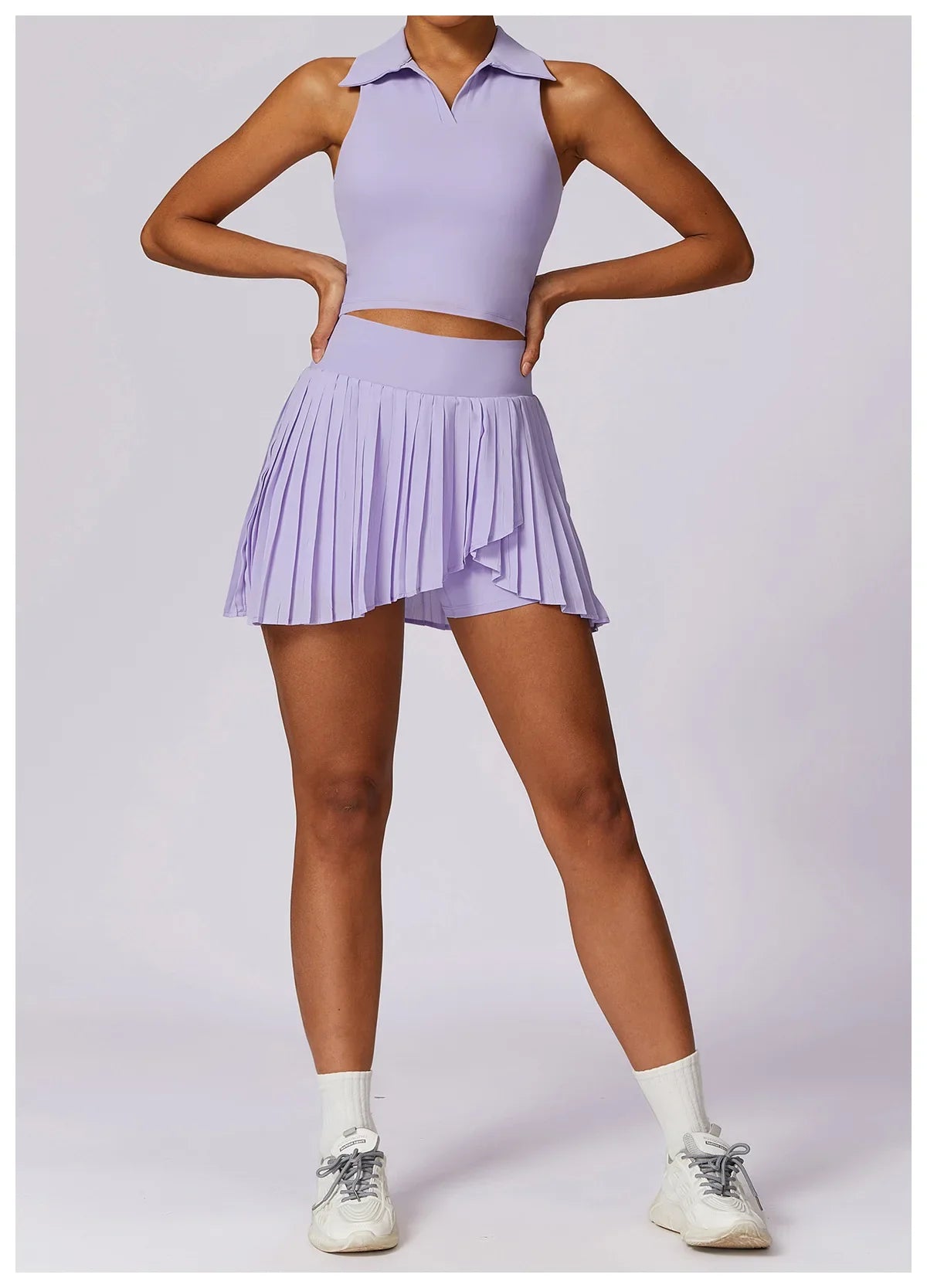Turn Down Collar Sleeveless Set