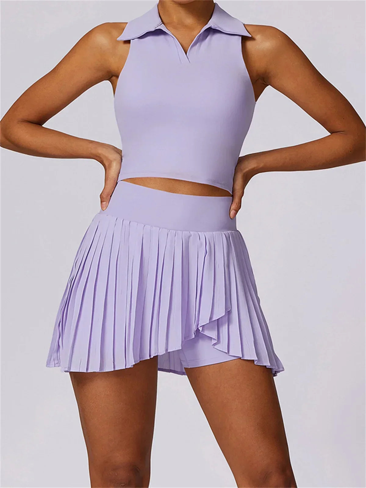 Turn Down Collar Sleeveless Set