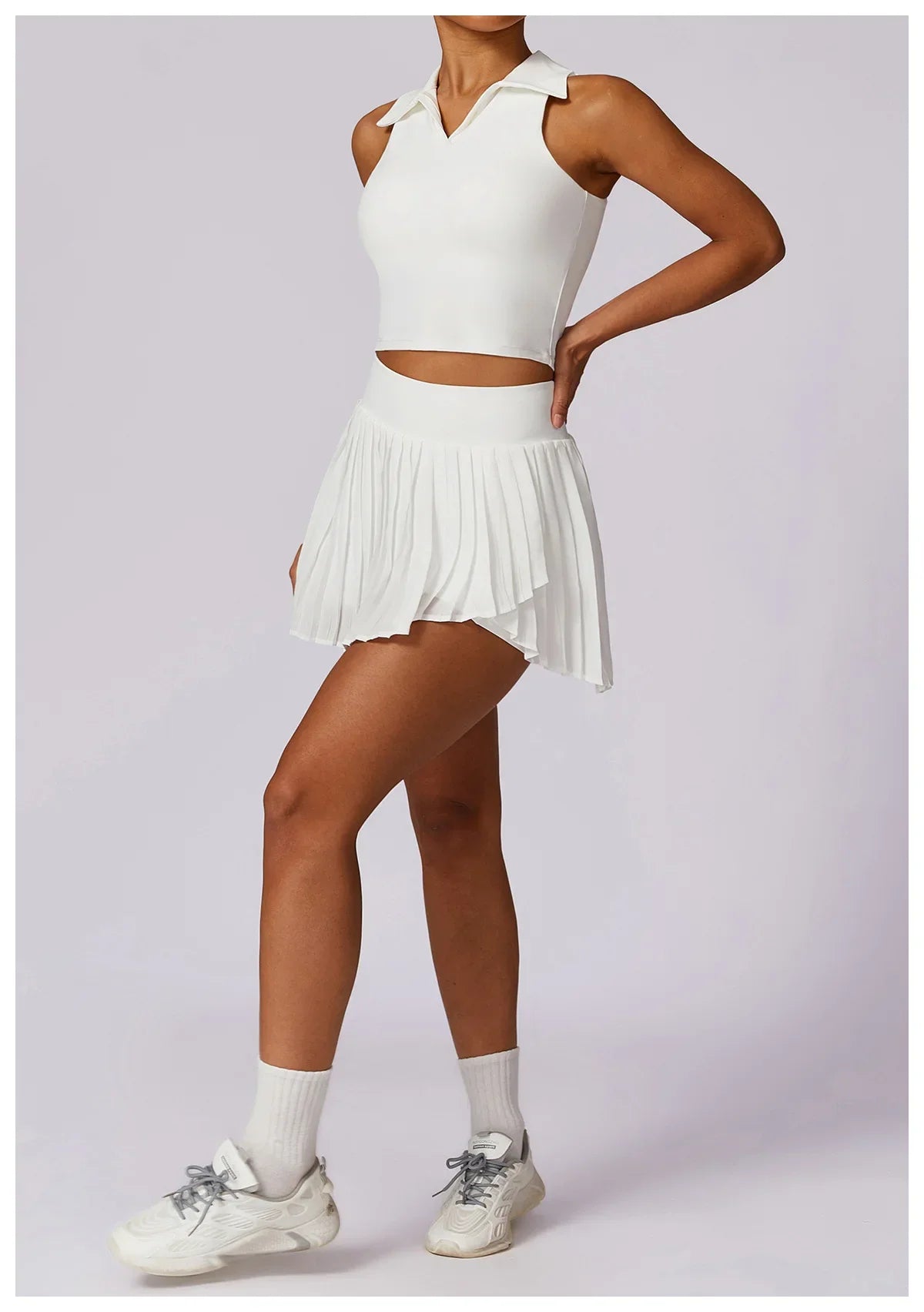 Turn Down Collar Sleeveless Set