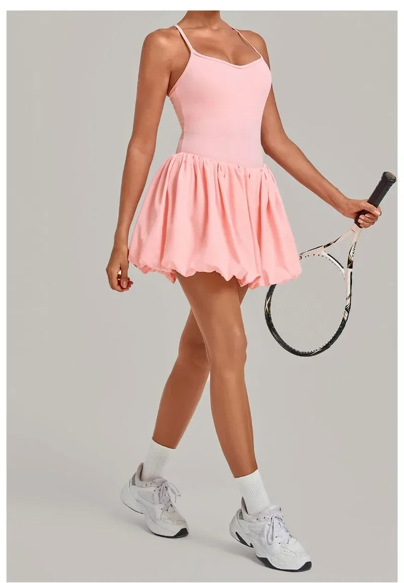 Cross Back Fluffy Skirt Dress