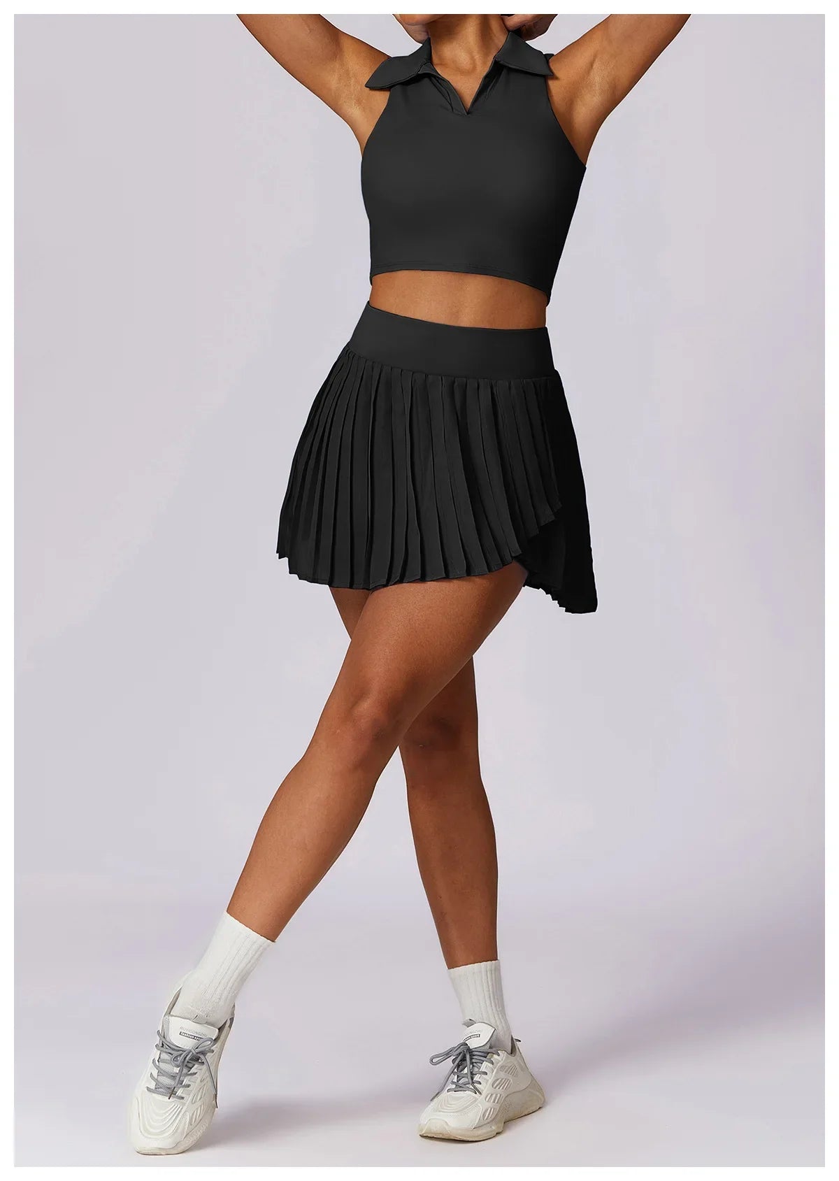 Turn Down Collar Sleeveless Set