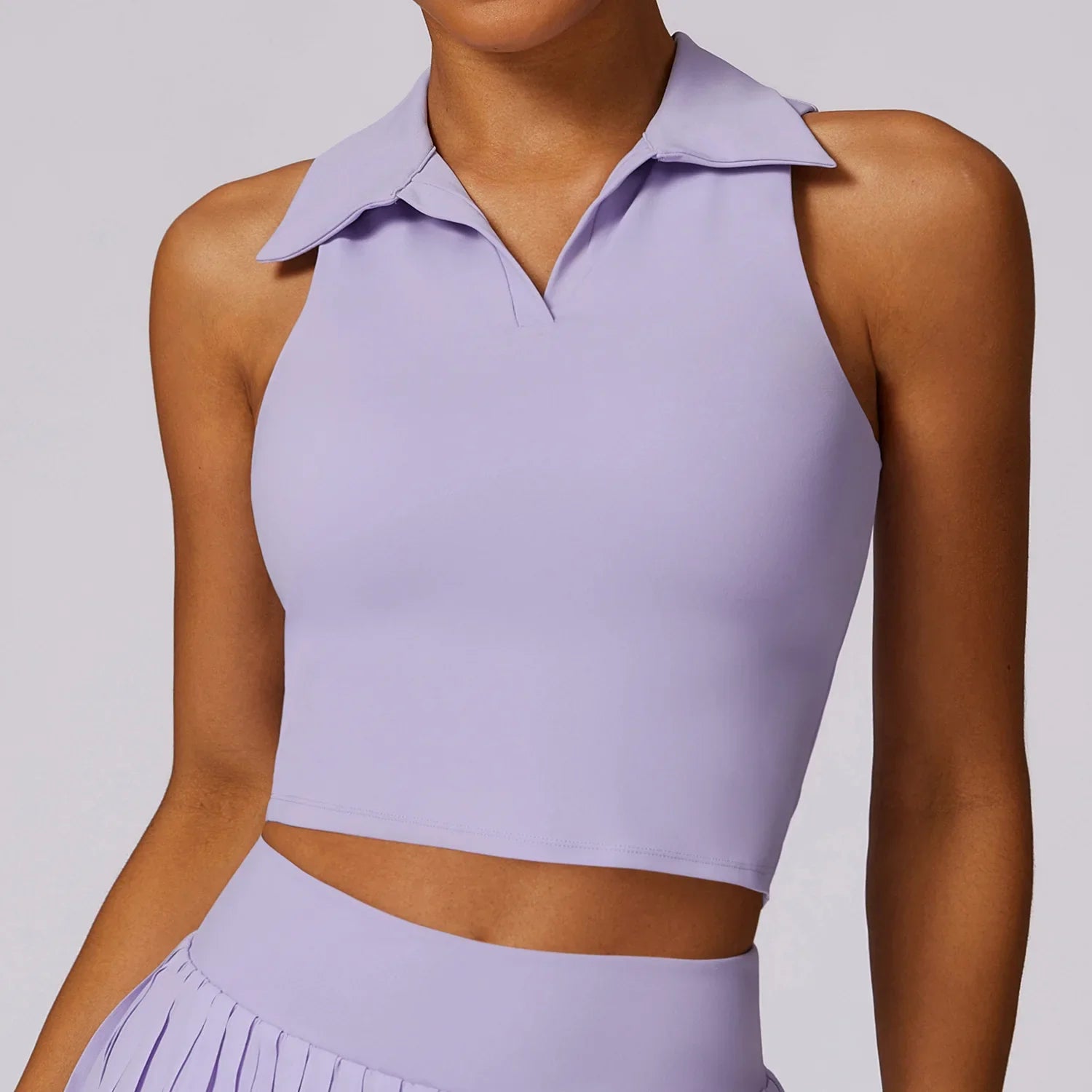 Turn Down Collar Sleeveless Set