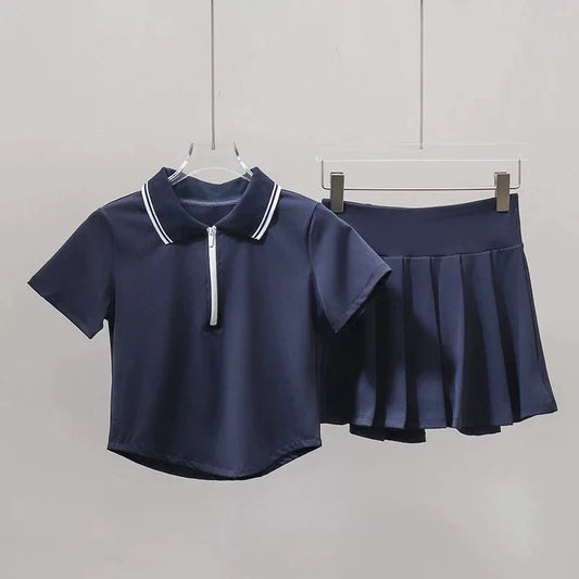 Short Sleeve Polo + Pleated Skirt Set