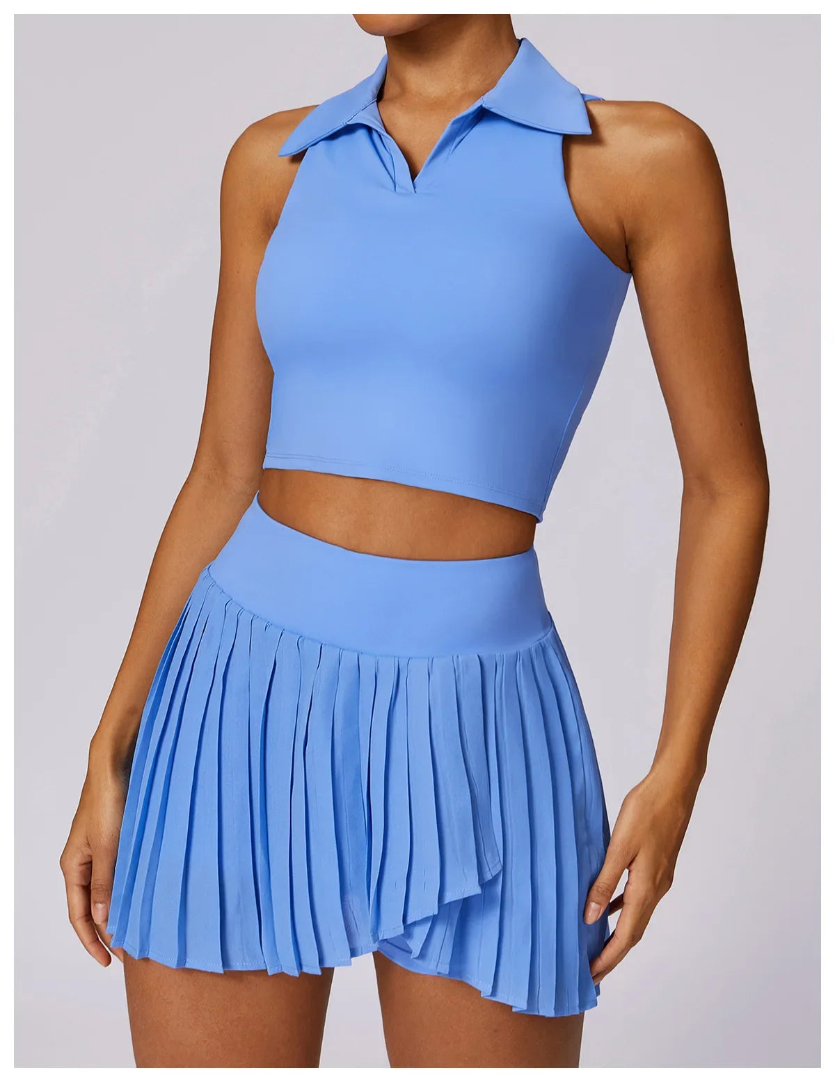 Turn Down Collar Sleeveless Set