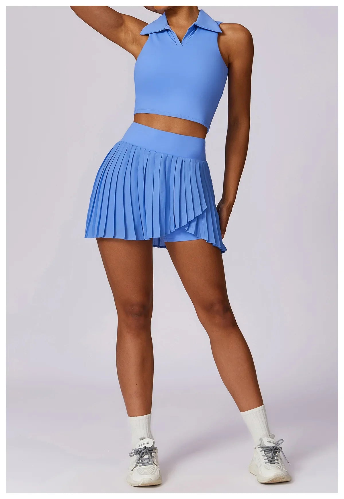 Turn Down Collar Sleeveless Set