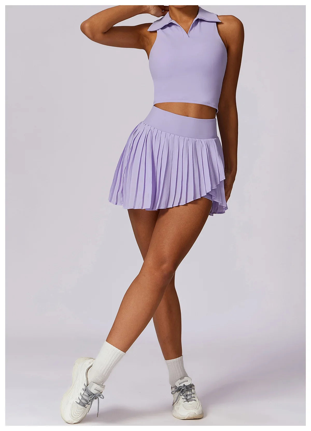 Turn Down Collar Sleeveless Set