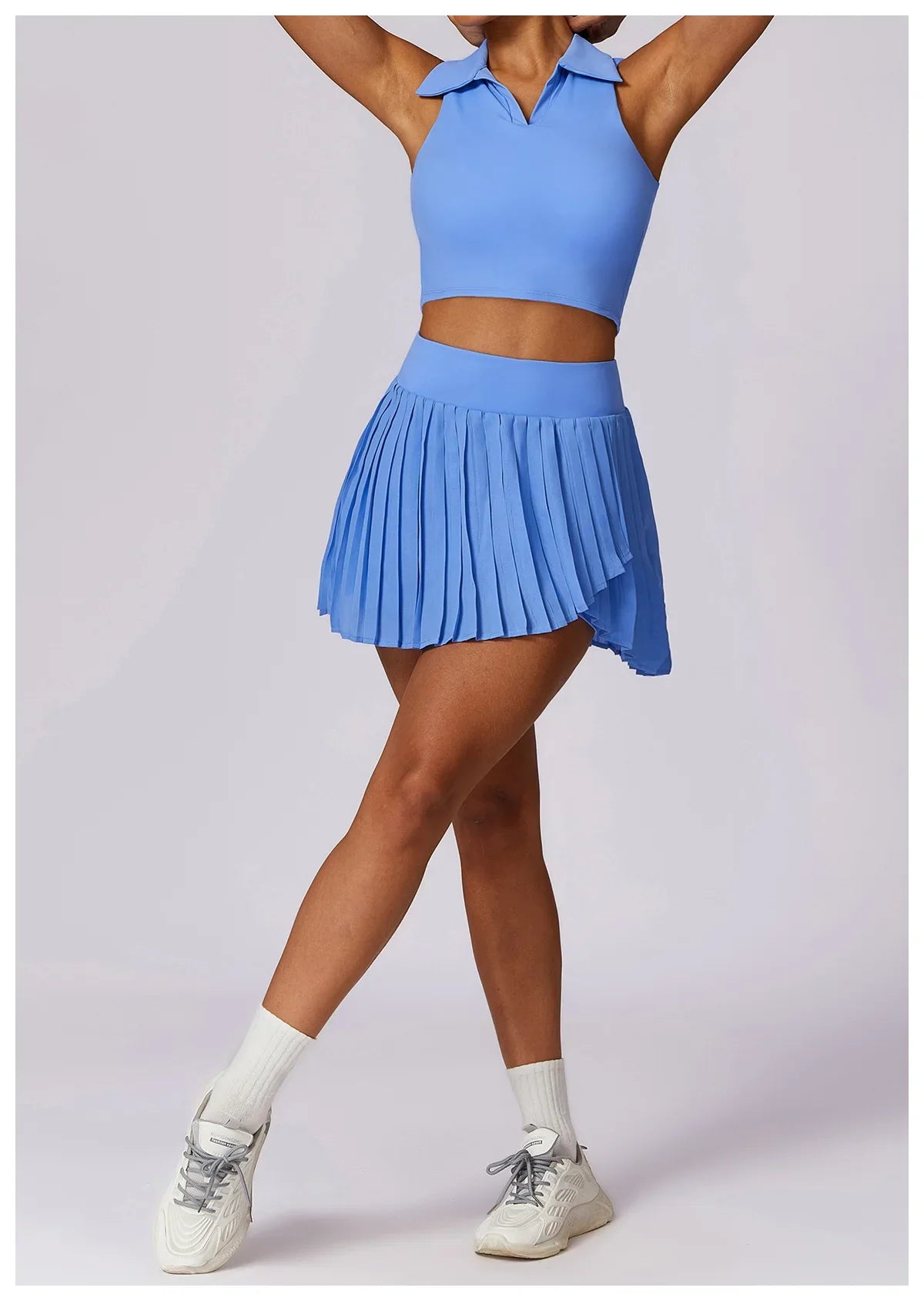 Turn Down Collar Sleeveless Set