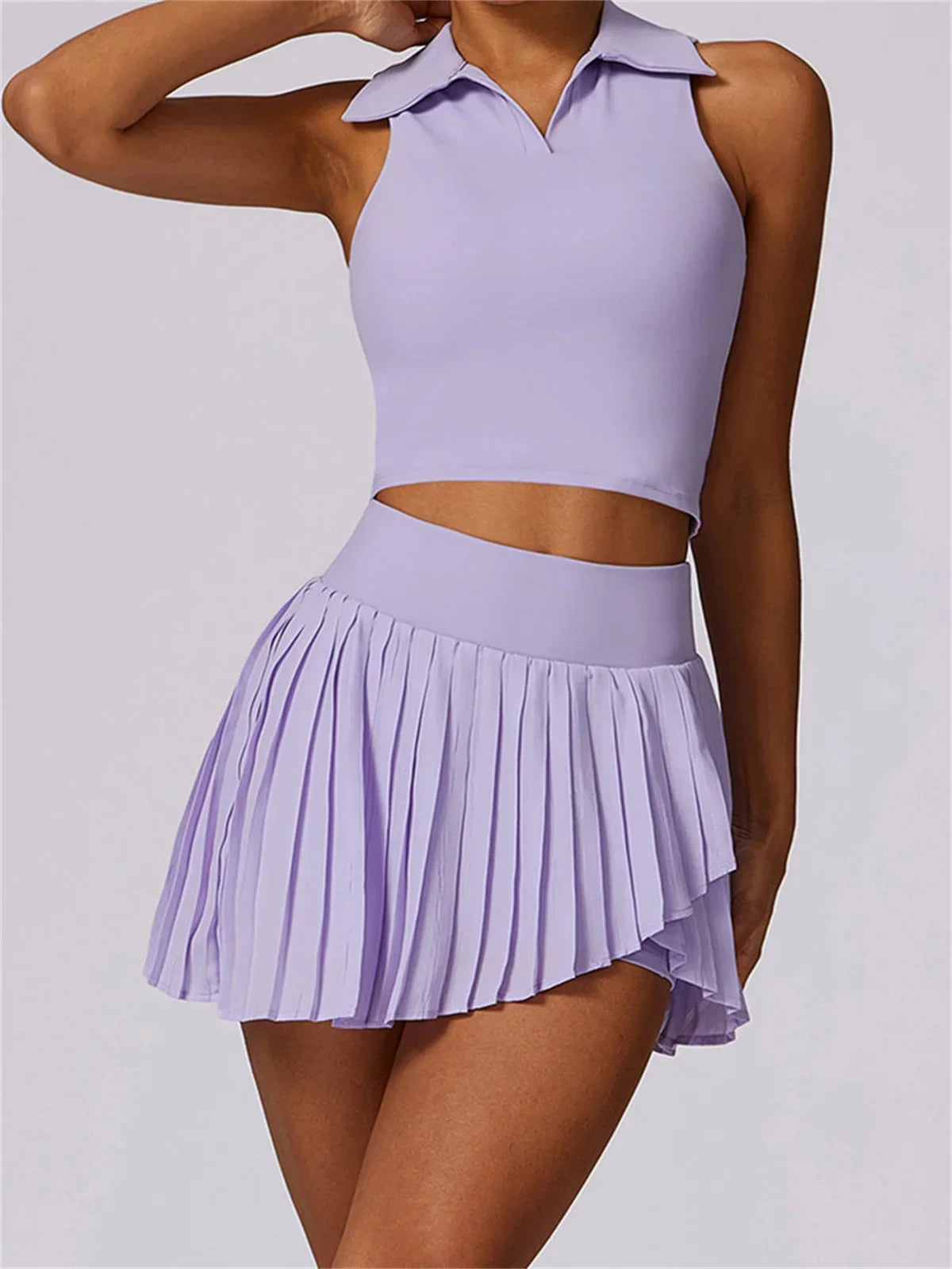 Turn Down Collar Sleeveless Set