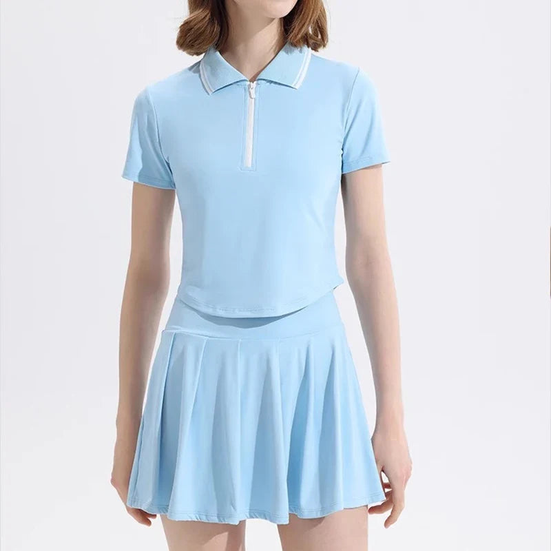 Short Sleeve Polo + Pleated Skirt Set