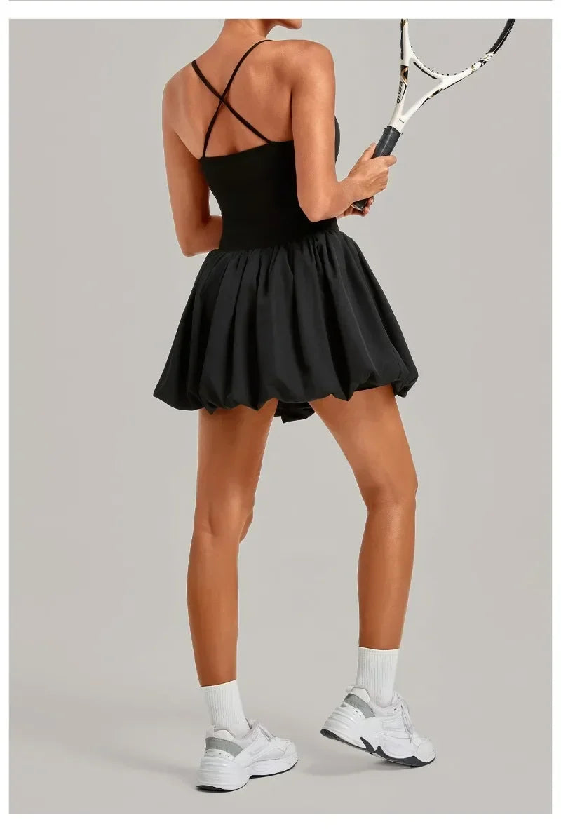 Cross Back Fluffy Skirt Dress