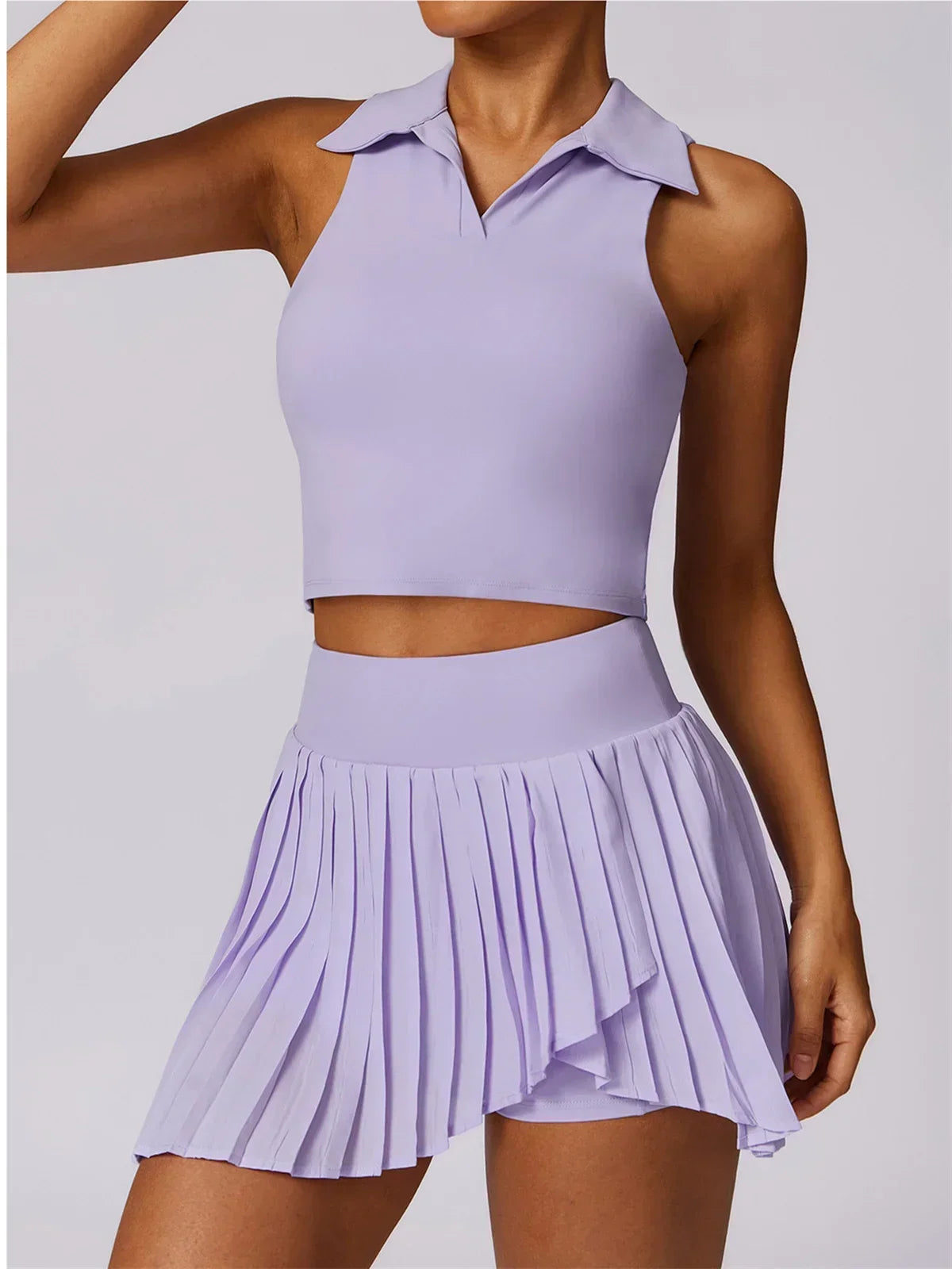 Turn Down Collar Sleeveless Set