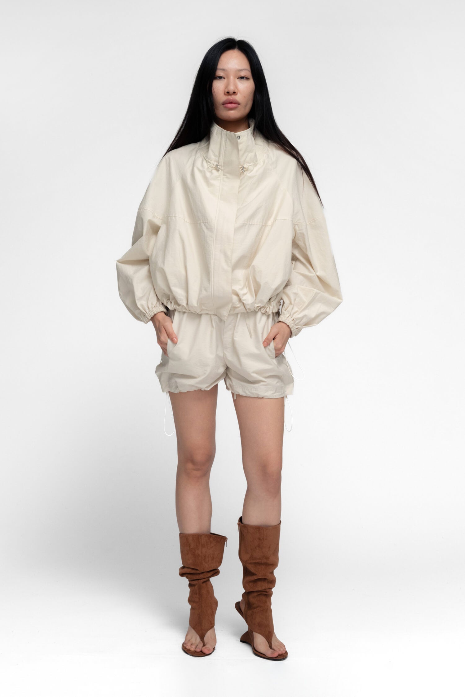 Funnel Neck Utility Jacket in Ivory
