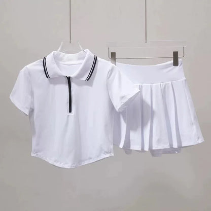 Short Sleeve Polo + Pleated Skirt Set
