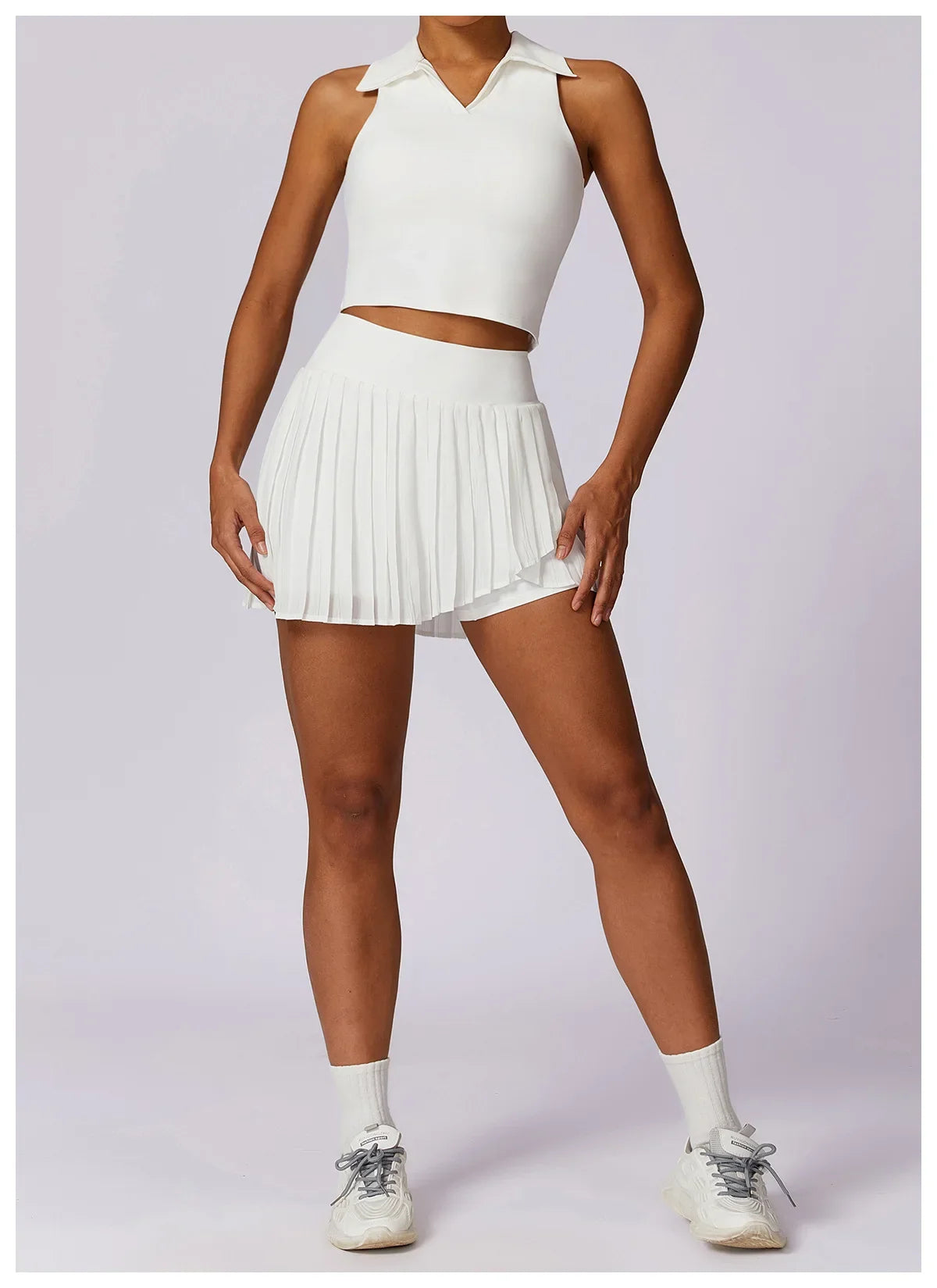 Turn Down Collar Sleeveless Set