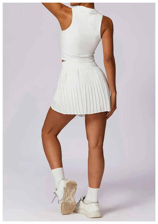 Turn Down Collar Sleeveless Set