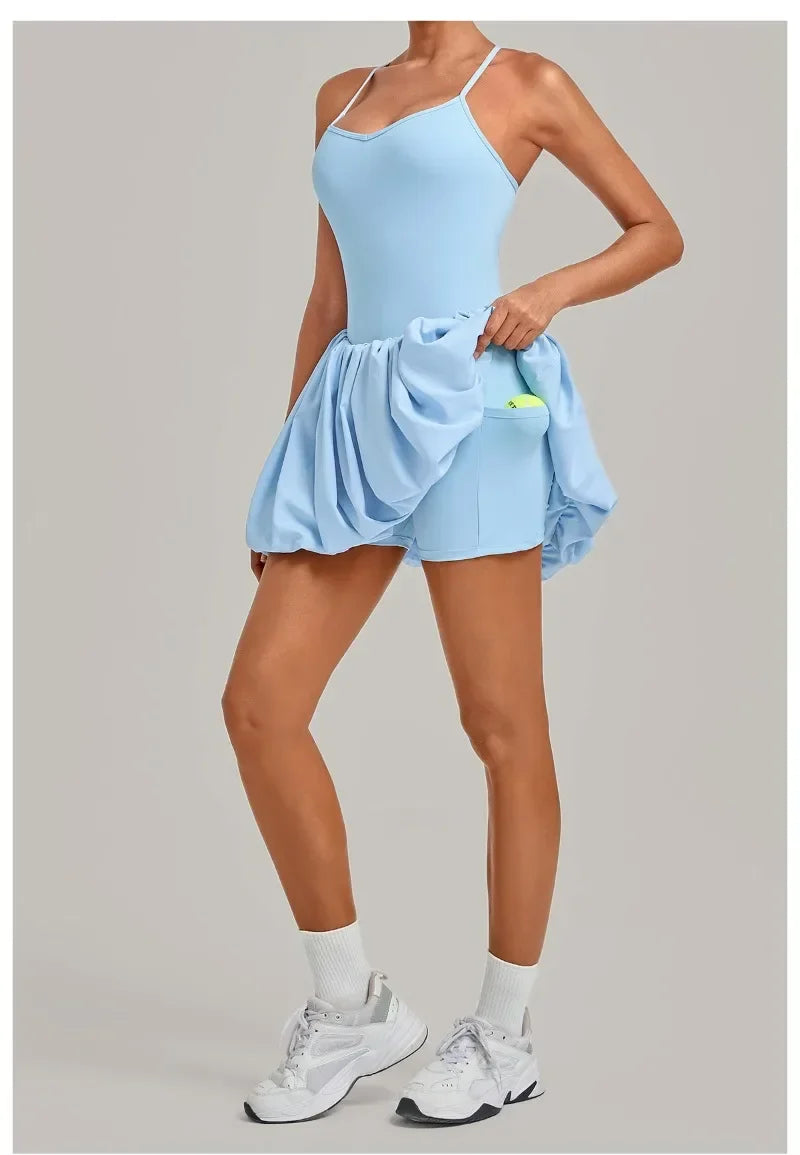 Cross Back Fluffy Skirt Dress