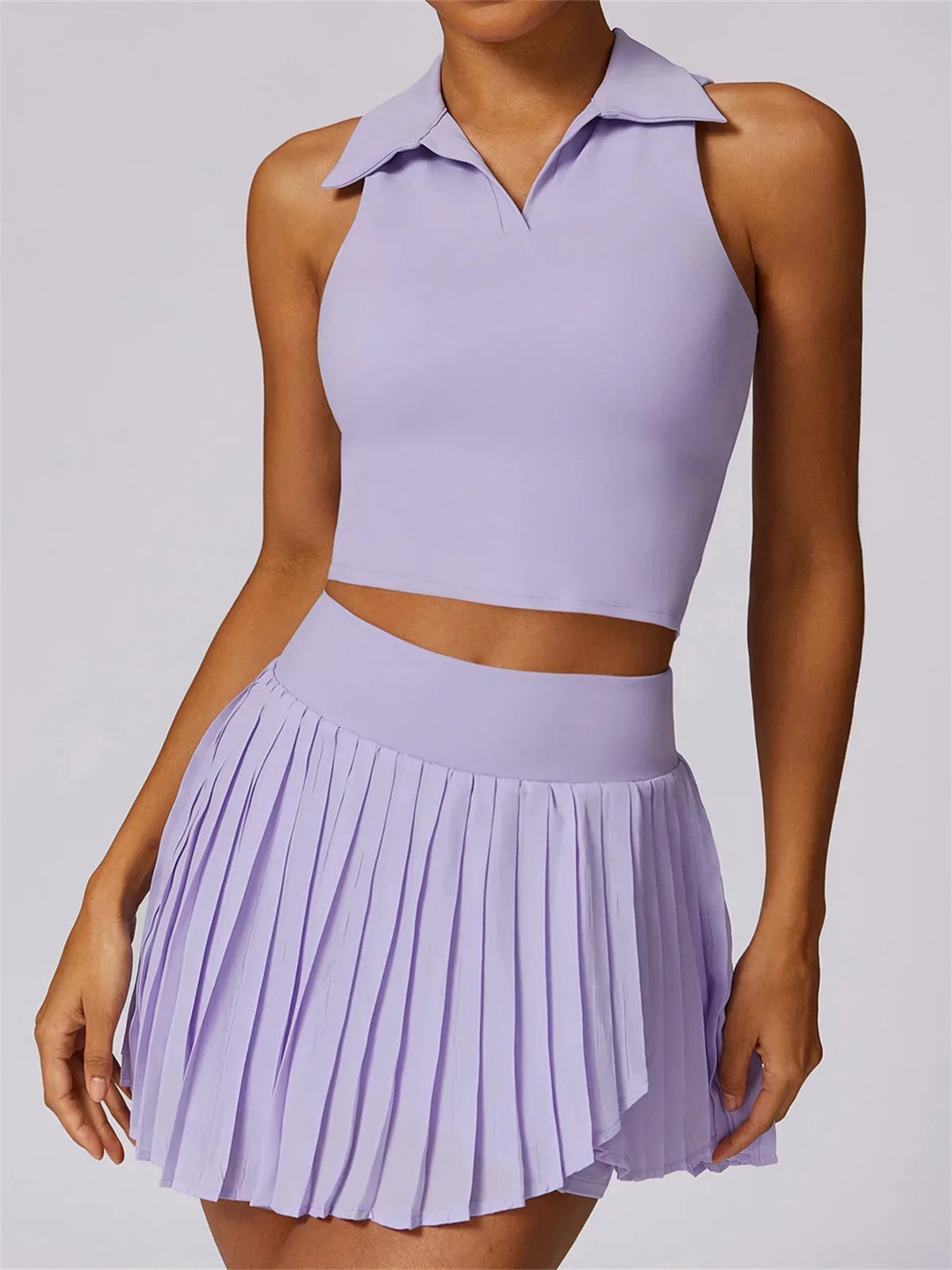 Turn Down Collar Sleeveless Set