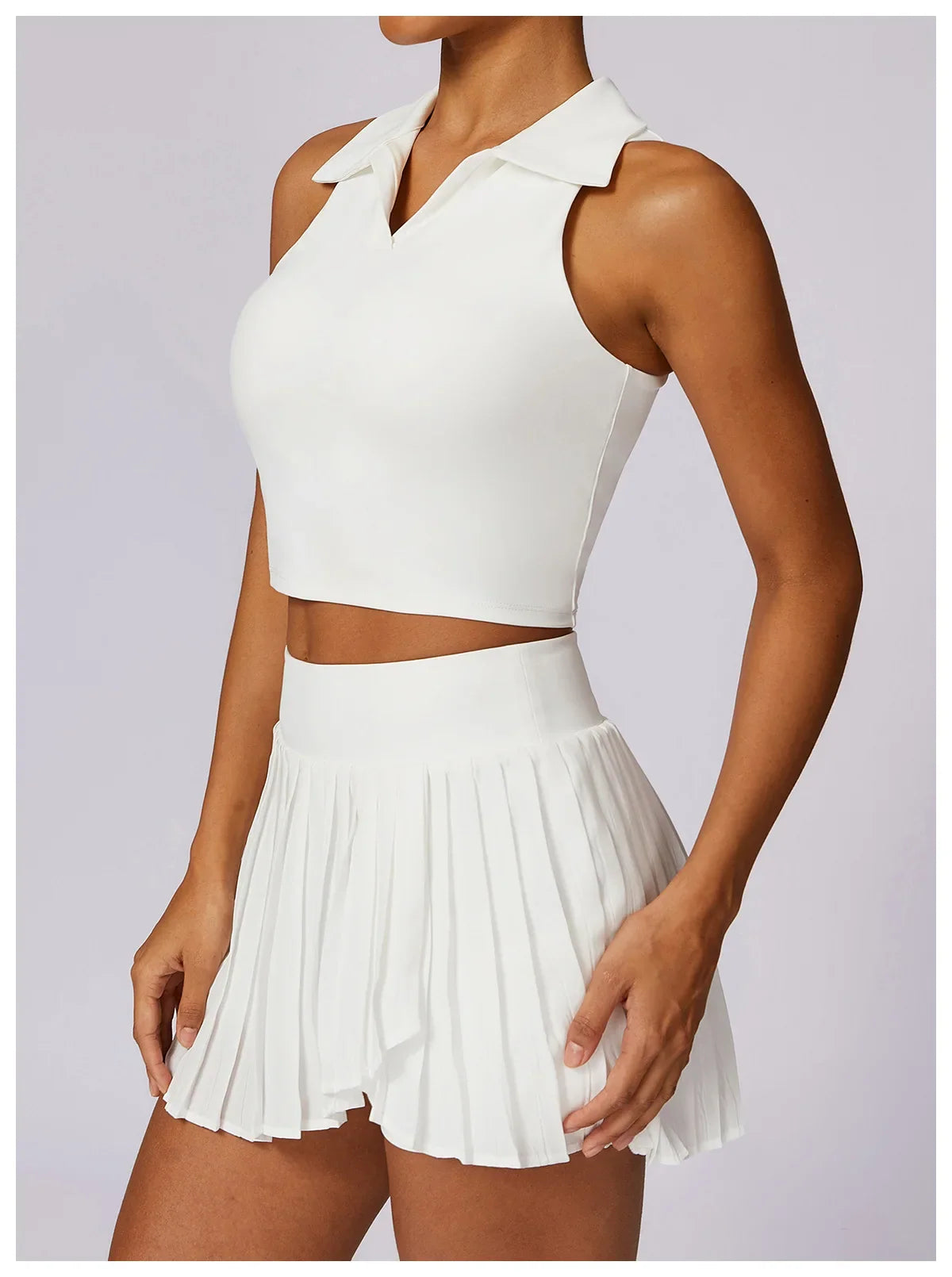 Turn Down Collar Sleeveless Set
