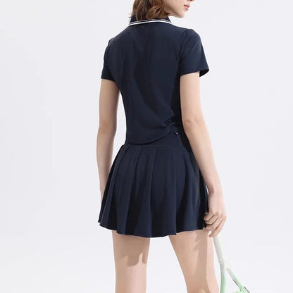 Short Sleeve Polo + Pleated Skirt Set