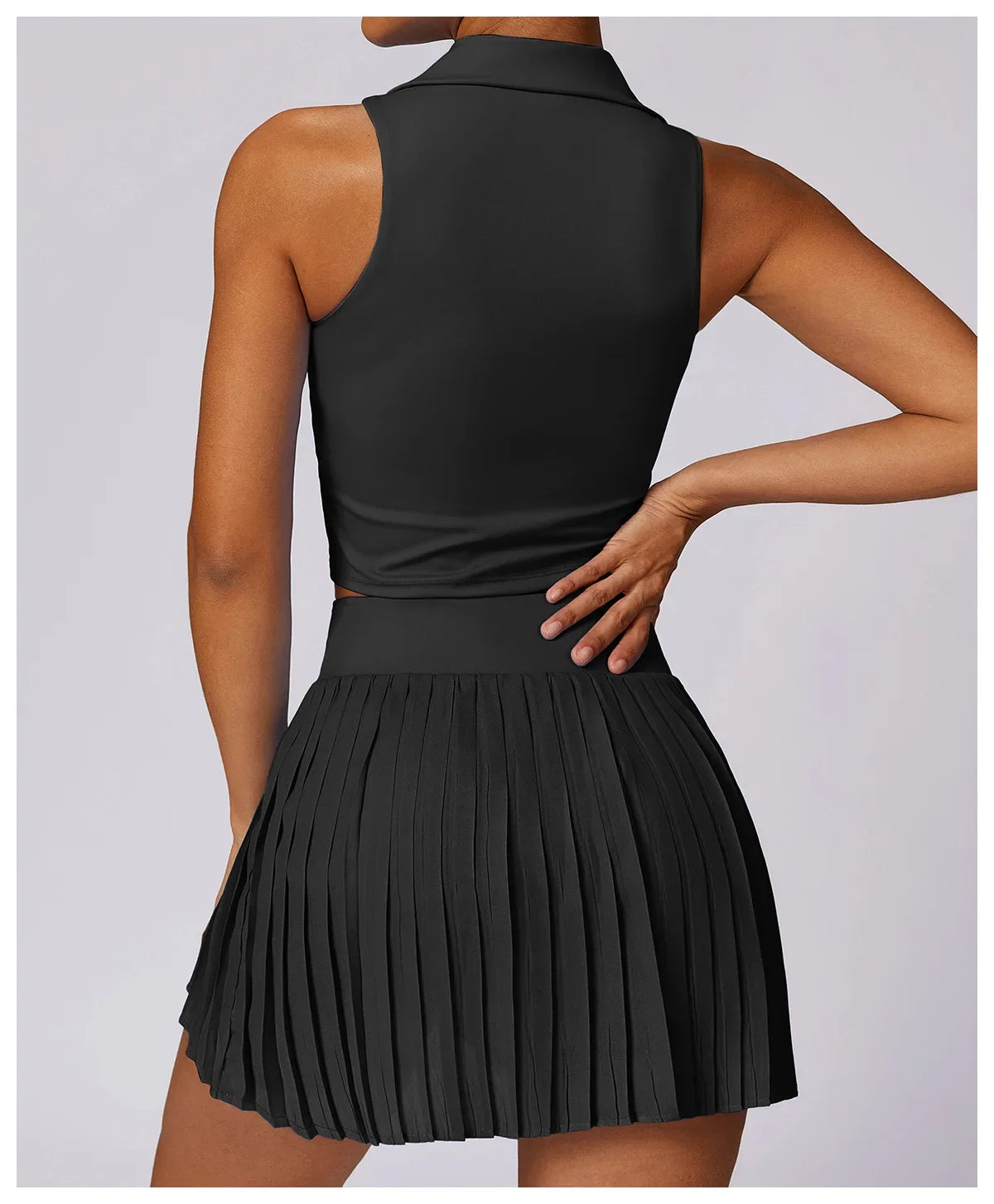 Turn Down Collar Sleeveless Set