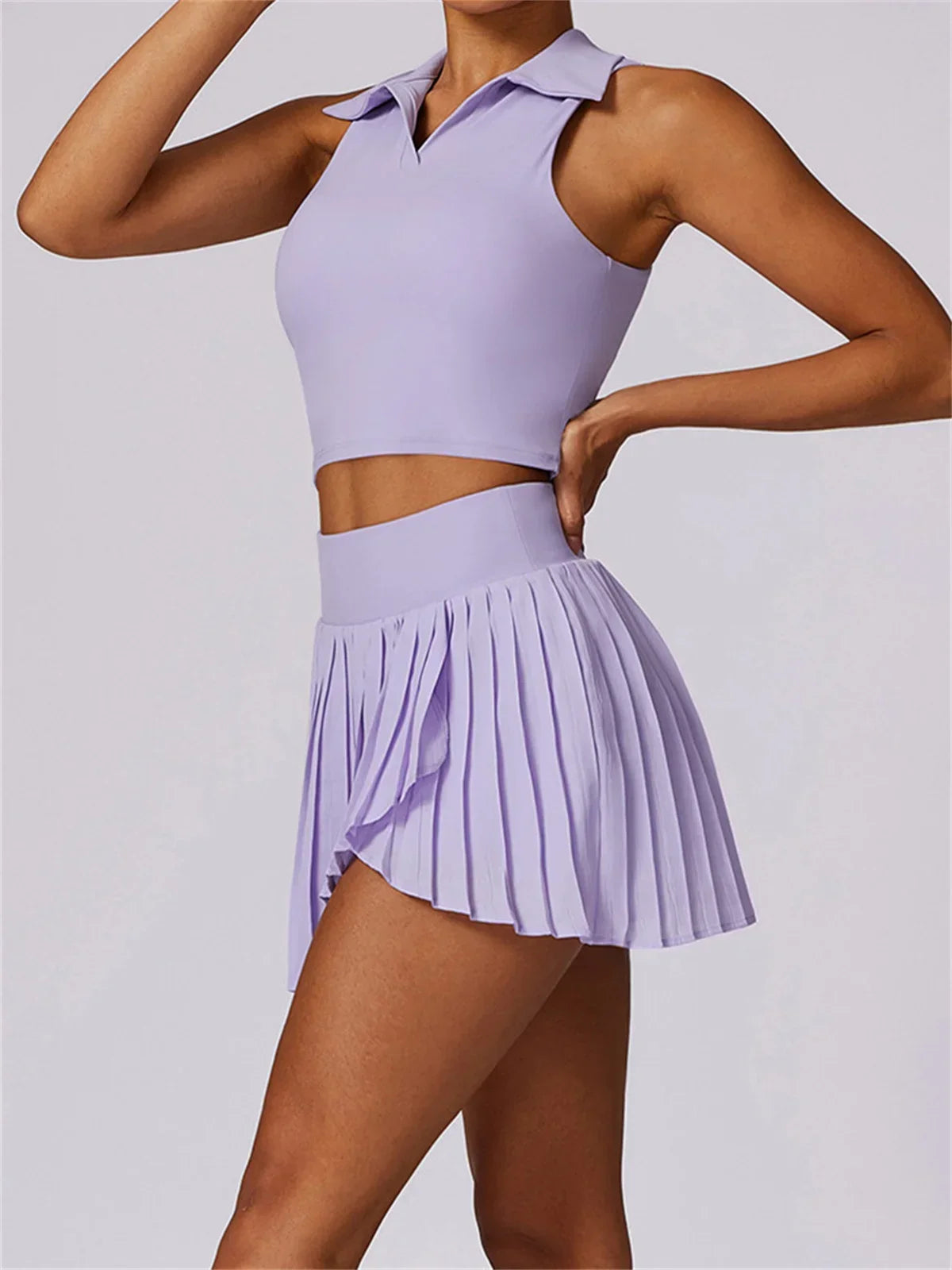 Turn Down Collar Sleeveless Set