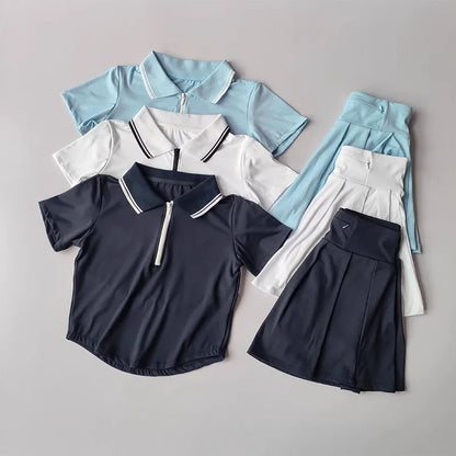 Short Sleeve Polo + Pleated Skirt Set