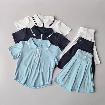 Short Sleeve Polo + Pleated Skirt Set