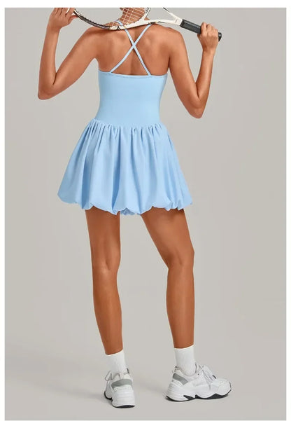 Cross Back Fluffy Skirt Dress
